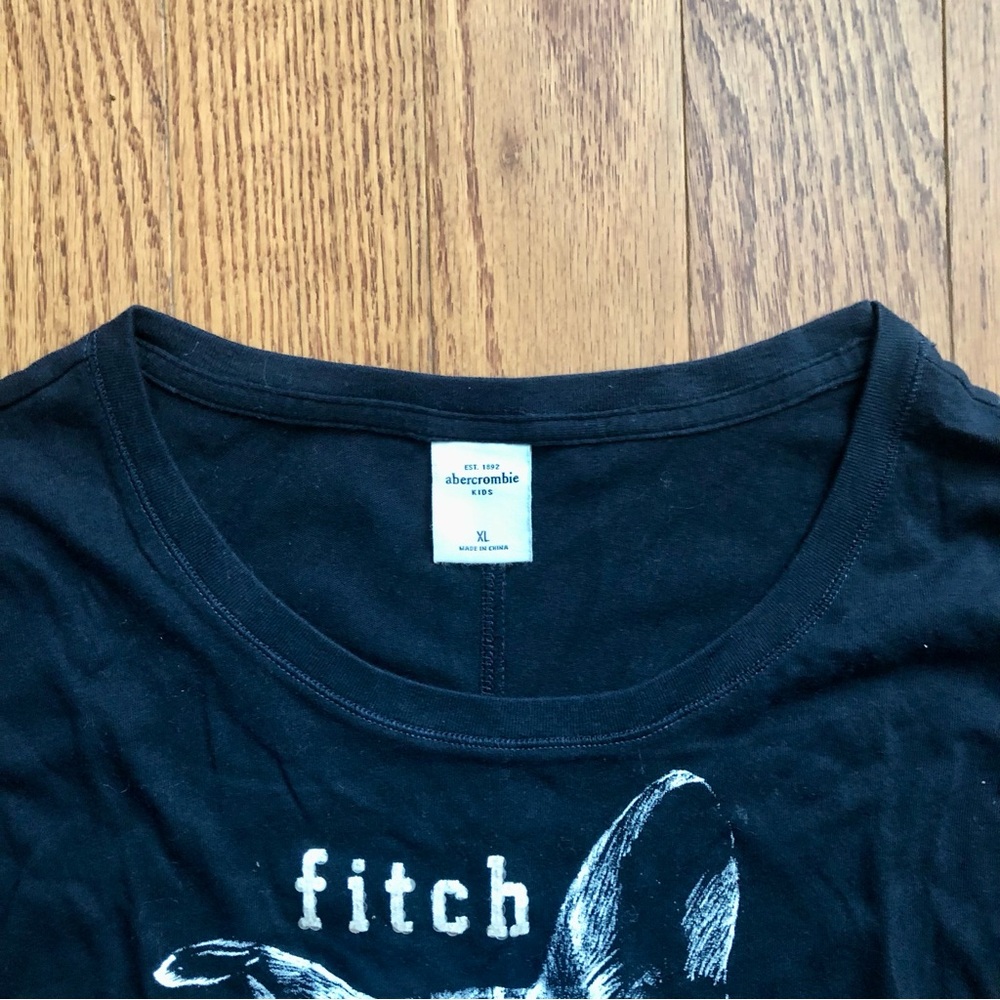 Abercrombie & Fitch Black Long-Sleeve Tee Frenchie Dog Graphic Girl’s Size XL - Picture 2 of 9